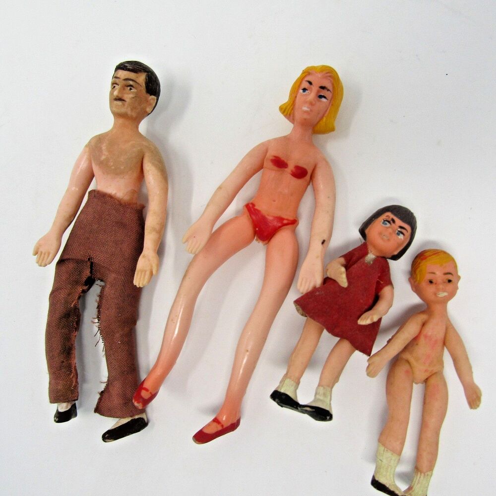 1960's Rubber Bendy Dollhouse Figures Vintage Family Collection Mother Father